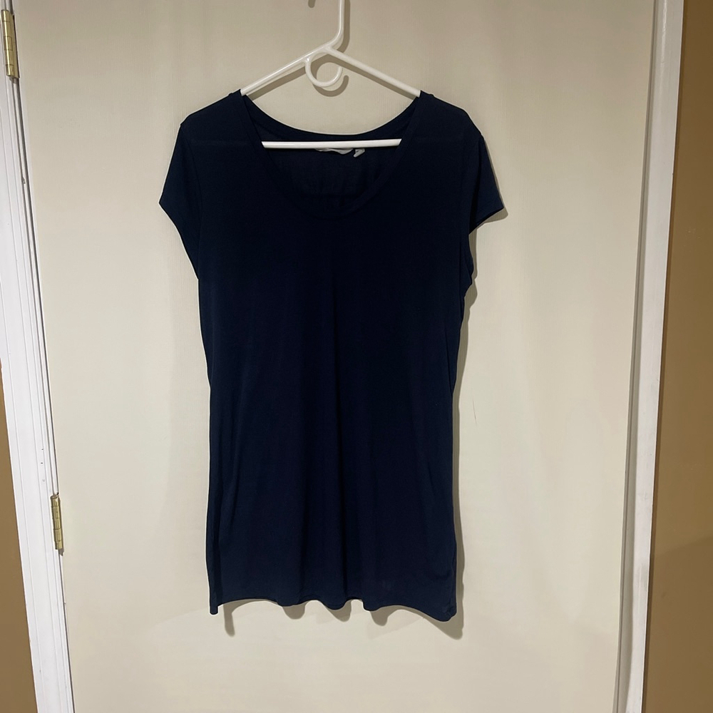 Women's Athleta Navy Short Sleeve Crew Neck Tee Shirt Size L (A3)